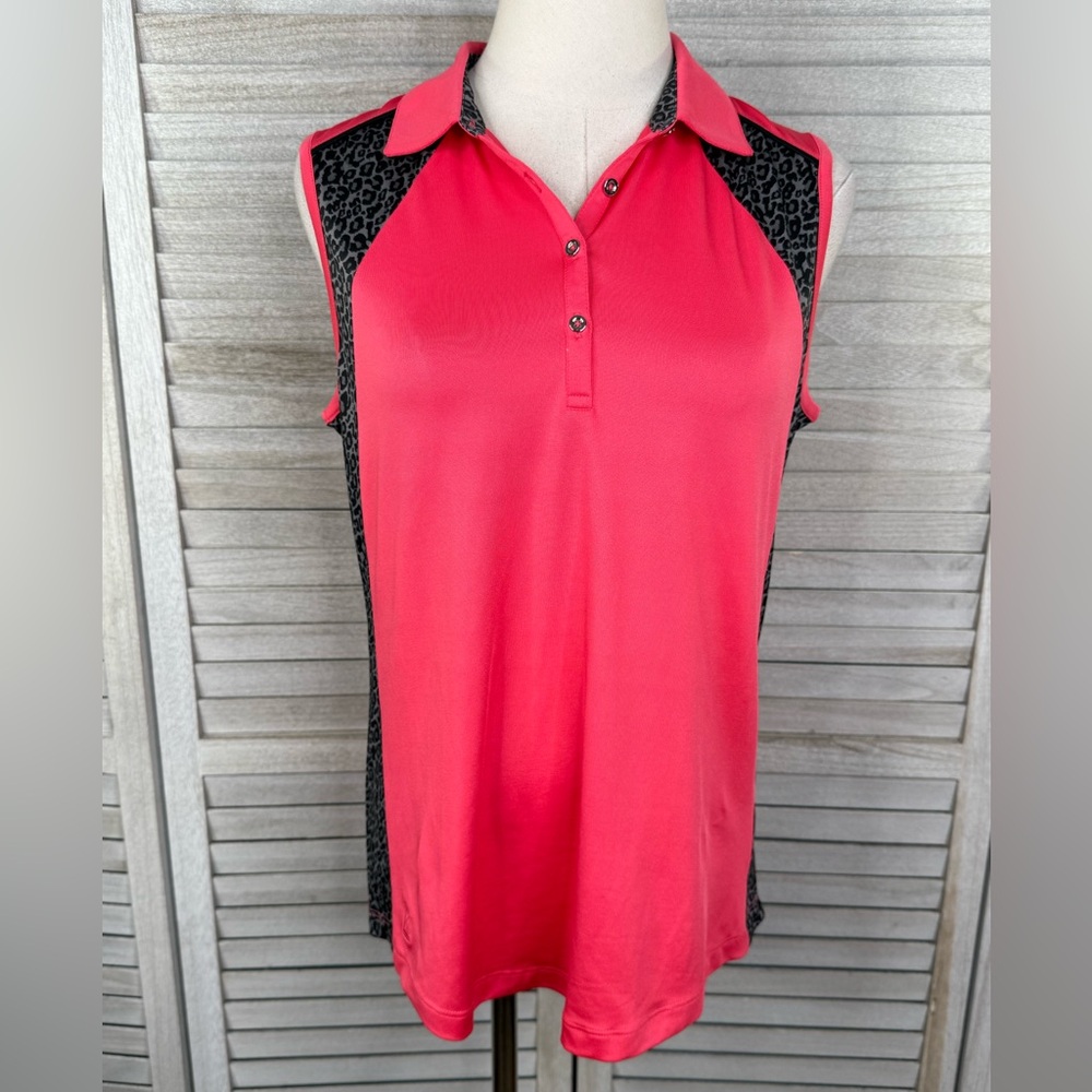 KATE LORD Women's Sleeveless Golf Top Poppy/Leopard-Medium